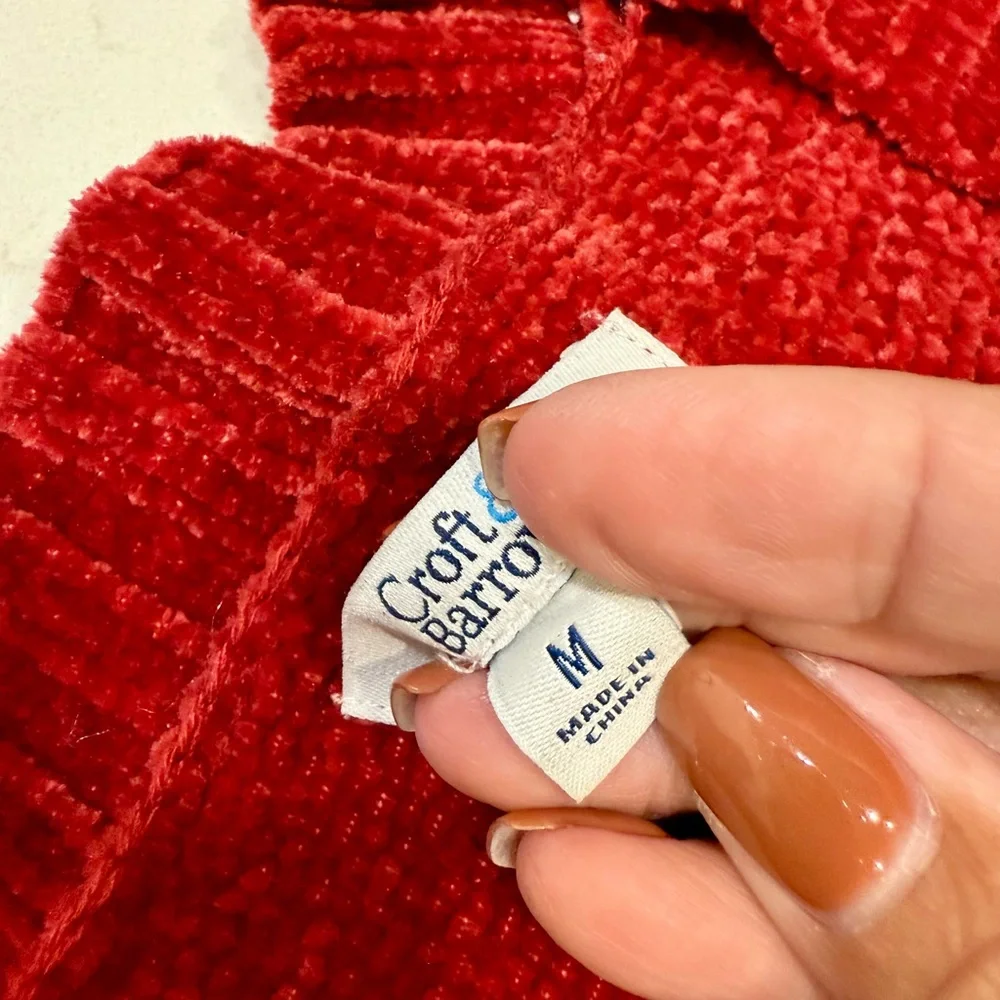 EUC – Croft and Barrow Red Chenille Open Cardigan Sweater – Medium - Picture 3 of 7